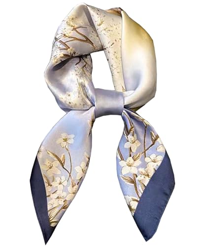 Dailyacc Hair Bandanas Scarf For Women Lightweight Fashion Neck Silk Satin Head Scarves For Sleeping Handbags Scarf - color: 17-blue Plum Blossom/27.5*27.5in