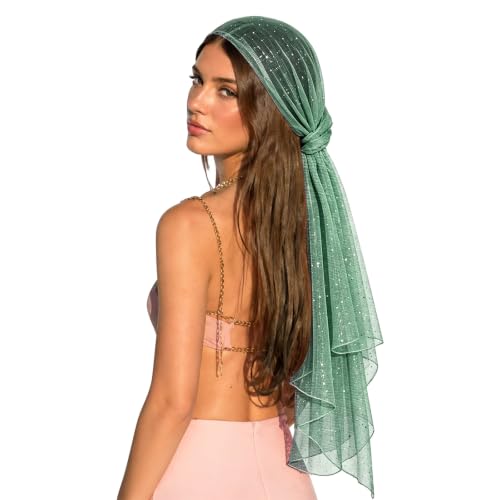 Sequin Scarf for Women Lightweight Mesh Shawl Wrap Bandana Hijab Headscarf for Summer Evening Dress - color: Lightblue