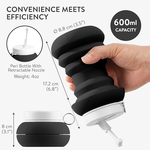Cynpel Foldable Peri Bottle - Compact Leak-Proof Portable Travel Bidet Sprayer - Ideal for Postpartum Care Perineal Spray Wash & Personal Hygiene - Jet Spray Portable Bidet - Black