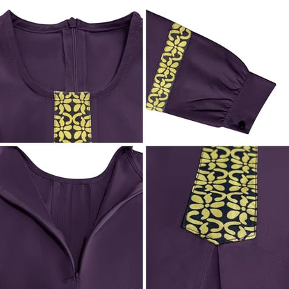 WSPLYSPJY Womens Muslim Abaya Dress Zipper Islamic Robe Pockets Maxi Prayer Clothes with Hijabs - color: Deep Purple, size: Small