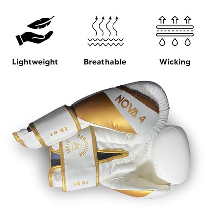 Boxing Gloves - Premium PU Leather, Heavyweight - Ideal for Boxing, Kickboxing, Muay Thai & Fitness Training - color: White, size: 14 oz.