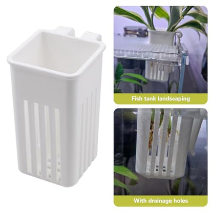 4 PCS Aquarium Plant Holder, White Wall Mounted Basket for Fish Tank Aquaponic Plant Cultivation and Landscape Decoration, 1.97 x 1.77 x 3.74 Inch