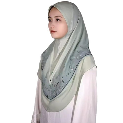 Ready To Wear Instant Hijab For Women Chiffon Hijabs Islamic Abaya Turban Muslim Slip-On Khimar Floral Hijab Scarf - color: 8# Green