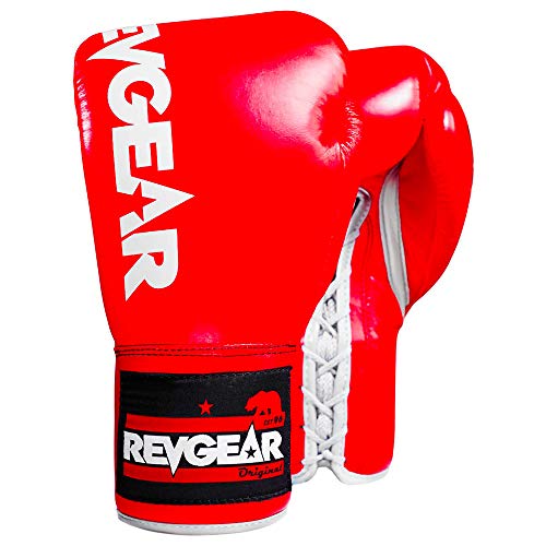 Revgear F1 Competitor Pro Lace Boxing Glove | Premium Leather | Lace-up - color: Red, size: 10 OZ