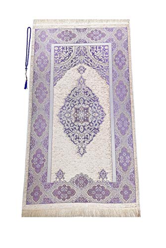 ihvan online Muslim Prayer Rug with 99 Beads Tasbih, Soft Chenille Sajadah, Lightweight & Foldable Janamaz, Portable Travel Prayer Mat, Islamic Gift for Eid, Ramadan, Hajj & Umrah, Dark Lilac - color: Dark Lilac