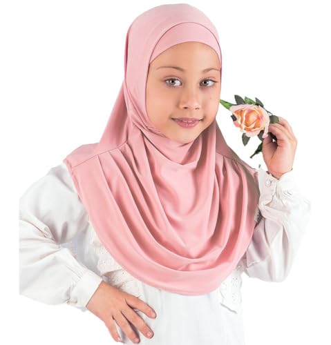 Modefa Islamic Girl Child Practical Amira Hijab Two Piece Muslim Scarf & Bonnet - Instant Easy Hijab - color: Pink