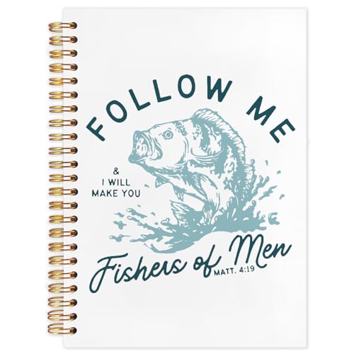 WUCHJ Blue Retro Fish Christian Notebook,Boys Religious Notebook, Matthew 4:19 Bible Verse Journal, Blue Religious Scripture Spiral Notebook Journal for Note Taking, Christian Faith Based Gifts for Women Men, 5.5x8.3 Inch - color: follow me blue fish