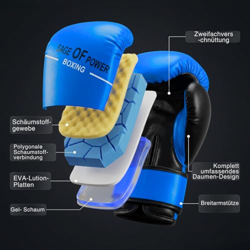 3-in-1 Boxing Gloves and Punching Mitts Set for Kids, Boxing Mitts Focus Pads with Hand Wraps for Kid, Youth Leather Punching Equipment Gloves Set for MMA, Karate, Muay Thai, Taekwondo - color: Blue
