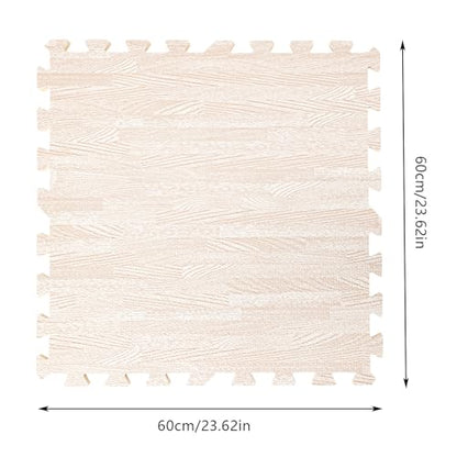 Patchwork Foam Mat - Interlocking Floor Mats - Wood Grain Puzzle Exercise Mat Protective Flooring - Cushioned Workout Flooring for Home Playroom Basement, Apartment, Trade Show, Baby (White)