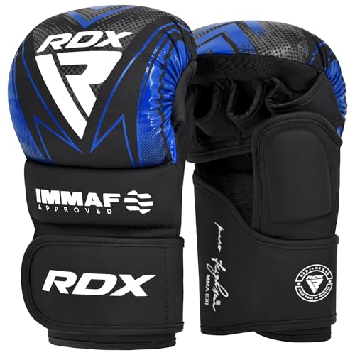 RDX IMMAF Approved Sparring Grappling Gloves, Professional Grade Hybrid Design for Competition Level and Training, Ventilated Open Palm, Adjustable Wrist Straps, Martial Arts Muay Thai, Men Women - color: Blue, size: X-Large
