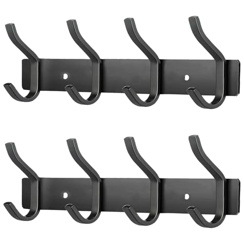 2 Pack Coat Rack Wall Mount, 12 Inch Wall Hooks with 4 Hooks, Black | Coat Hooks for Entryway, Bathroom - for Hanging Backpack, Bag, Coat, Purse, Hat, Towel, Clothes - color: Black, size: 4 Hooks 2 Pieces
