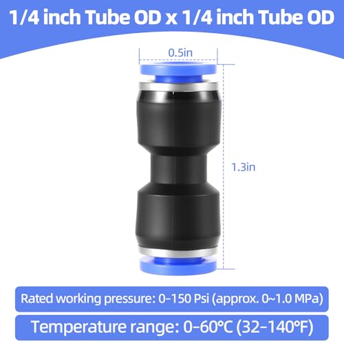1/4 OD Pneumatic quick Connector Push to Connect fittings Straight Union/Coupler