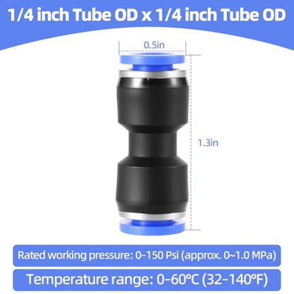 1/4 OD Pneumatic quick Connector Push to Connect fittings Straight Union/Coupler