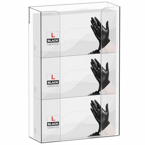 Cq acrylic Rubber Glove Holder for Wall Mount,Clear Disposable Glove Dispenser and Glove Box on Wall,Multipurpose Wall Floating Mask Dispenser and Medical Gloves Rack Storage,10.2”x16”x3.5” Pack of 1 - size: Can hold 3 boxes