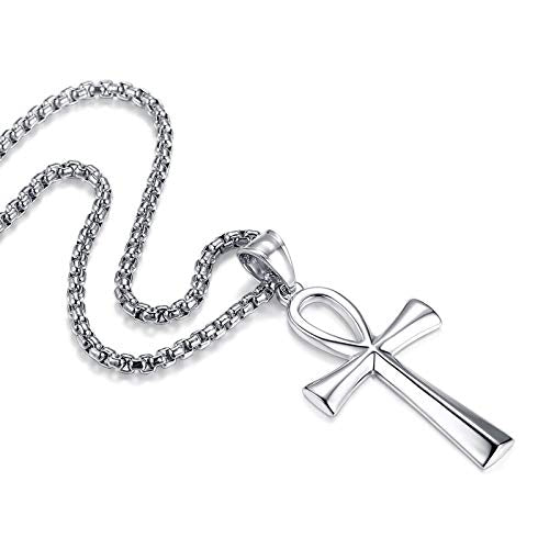 REVEMCN Reve Stainless Steel Coptic Ankh Cross Religious Pendant Necklace for Men Women, 20-24 Inches Chain - style: Silver Tone: 20'' Rolo Chain