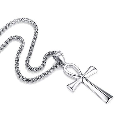 REVEMCN Reve Stainless Steel Coptic Ankh Cross Religious Pendant Necklace for Men Women, 20-24 Inches Chain - style: Silver Tone: 24'' Rolo Chain