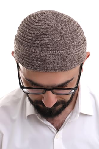 ihvan online Kufi Hats for Men, Taqiya, Takke, Turkish Muslim Winter Velvet Roll-up Edge Prayer Skullcaps, Islamic Gifts - color: Brown