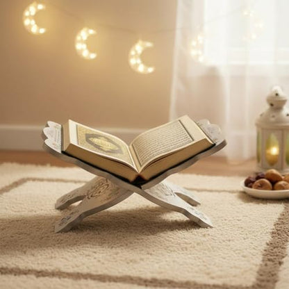 Wooden Foldable Book Holder, Adjustable Hand Carved Stand for Quran Bible, Islamic Muslim Prayer Book Holder, Ramadan Eid Party Ornament Display Rack : Office Products