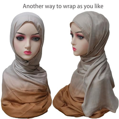 Premium Ombre Viscose Hijab Scarf for Women Muslim Lightweight Gradient Color Shade Hair Wraps Long Hijabs Scarves - color: Camel
