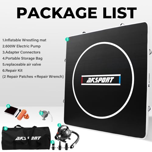 AKSPORT Inflatable Wrestling Mat 10x10 FT, Wrestling Mat for Home, Thick Jiu Jitsu Training Mat for BJJ, MMA, Boxing, Grappling, Judo, Indoor Outdoor Gym Mat