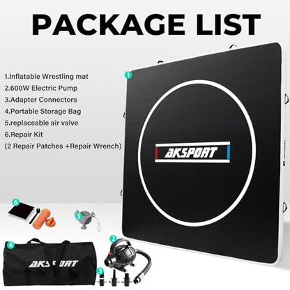 AKSPORT Inflatable Wrestling Mat 10x10 FT, Wrestling Mat for Home, Thick Jiu Jitsu Training Mat for BJJ, MMA, Boxing, Grappling, Judo, Indoor Outdoor Gym Mat