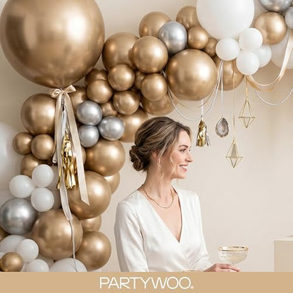 PartyWoo 메탈릭 골드 풍선 128피스 다양한 사이즈 45.7cm(18인치), 30.5cm(12인치), 25.4cm(10인치), 12.7cm(5인치) 크롬 골드 풍선 아치 키트 화환 생일 졸업 베이비 샤워 웨딩 처녀 파티 장식 골드-G127 - color: 골드-g127