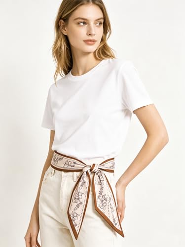 Silky Satin Long Skinny Head Scarf for Women - Neck Hair Scarf, Purse Bag Belt Accessory, Silk Feeling, 57"x5" - color: Rice White 01