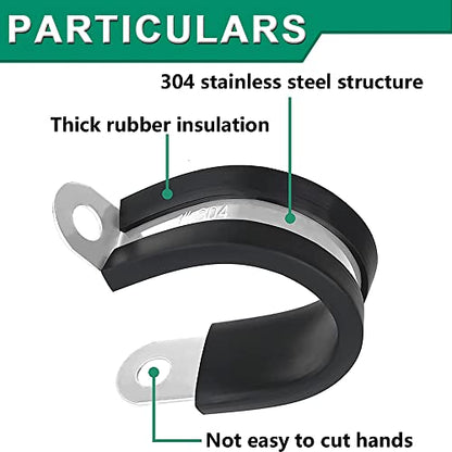 OURU 110PCS Cable Clamps Assortment Kit,Rubber Coated, 1/4"-1-3/4" 10 Sizes | 304 Stainless Steel, Anti-Vibration, Rust Resistant, Secure Hold, Automotive Wire, Pipe & Tube Mounting, Cable Management - size: 110PCS KIT