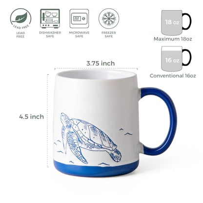 AmorArc Large Coffee Mugs Set of 6, 18oz Ceramic Coffee Cups with Sea Life Textured Patterns for Tea Latte Cocoa. Easy to Hold&Clean, Dishwasher&Microwave Safe, Matt White - color: Matte White