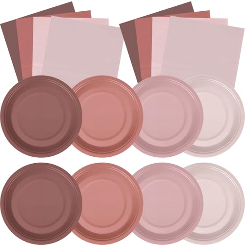 Zhehao 120 Pcs Disposable Paper Dessert Plates and Napkins Set, 7 Inch Party Cake Appetizer Plate with Napkin for Birthday Baby Shower Wedding Easter(Dusty Pink) - color: Dusty Pink