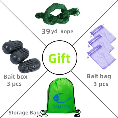 32in x 10in Folded Fishing Bait Trap, 10 Holes 10 Sides Foldable Fishing Nets for Fish/Crab/Shrimp/Crawdad, Upgrade Large Space,Bait Bag/Bait Box/Rope/Storage Bag