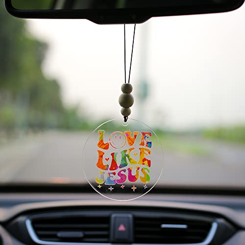 Talataca Christian 2D Flat Car Ornament & Wood Beads, Love Like Jesus, Bible Verse Beaded Rear View Mirror Accessories, Rearview Hanging Charm, Christmas Tree Decor, Religious Gift - color: 10