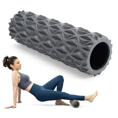 Foam Roller, 15 inch High Density Massage Roller for Exercise | Deep Tissue Massager for Muscle Massage, Myofascial Trigger Point Release, Exercise, Yoga, Pilates & Stretching, Gray - color: Gray