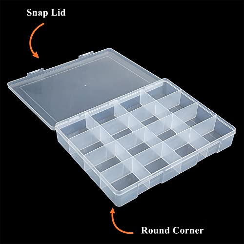 2 Pack Fixed 16 Grids Clear Plastic Large Compartment Container Case, Transparent Organizer Storage Divider Box with Lid for Bead, Button, Hardware, Screw, Sewing Kit, Craft Supplies - size: large 16 grids