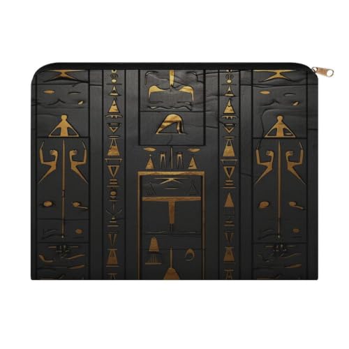 Egyptian Hieroglyphic Makeup Bag for Women, Cosmetic Pouch Travel Toiletry Organizer Bag 8.9"x6.5" Polyester - color: Egyptian Hieroglyphic