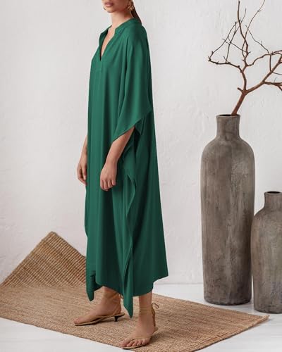 Bsubseach Women Kaftan Dresses Caftan Maxi Dress Swimsuit Cover Up Moomoo - color: B-peacock Green