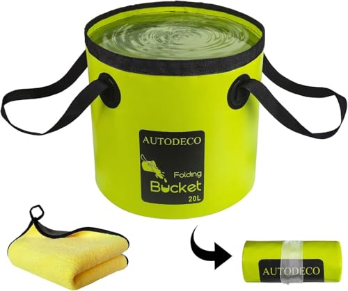 Collapsible Bucket 5 Gallon Container Folding Water Bucket Portable Wash Basin 20L - color: Green