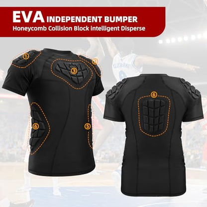 Zicac Men's Sports Shock Rash Guard Compression Padded Shirt Soccer Basketball Protective Gear Chest Rib Guards - color: Black, size: XX-Large
