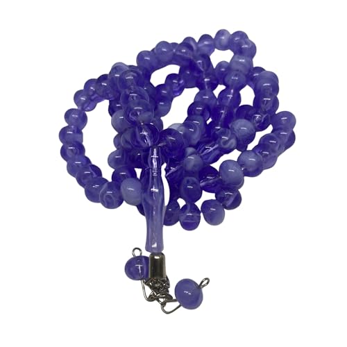 Tasbih Prayer Beads 99, Muslim Prayer Beads, 10 mm Islamic Prayer Beads, Tesbih Turkish 99, Prayer Dhikr Beads, Tesbih Beads (Lilac-White) - color: Lilac-White