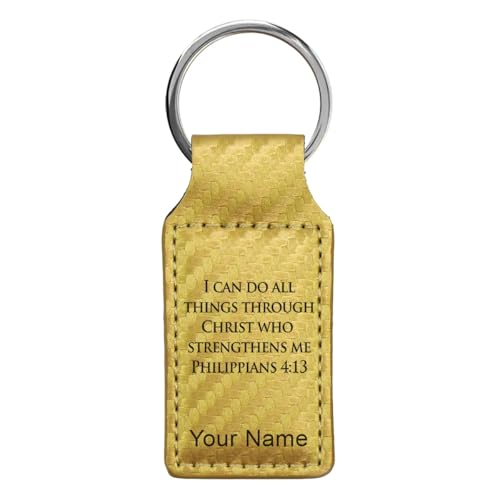 LaserGram Rectangle Keychain, Bible Verse Philippians 4-13, Personalized Engraving Included (Carbon Fiber Gold) - color: Carbon Fiber Gold
