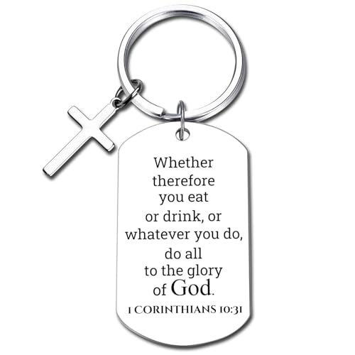 GiftYou Inspirational Scripture Metal Key Chains with Cross Pendant - Bible Verse Keychain Religious Gift for Christian - color: 1 Corinthians 10:31