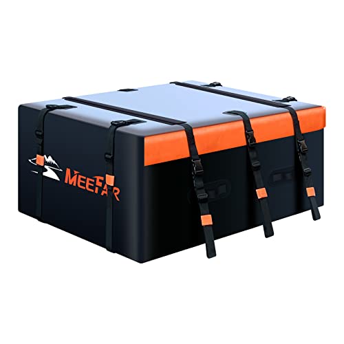MeeFar Rooftop Cargo Carrier Car Roof Bag 21 Cubic Feet 100% Waterproof Car Top Carrier, Fits All Vehicle with/Without Rack,Include Anti-Slip Mat,10 Reinforced Straps,6 Door Hooks,Luggage Lock - size: 21 Cubic Feet