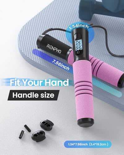 RENPHO Smart Jump Rope with Counter, App Data Tracking, LCD Display | App Data Storage & Analysis, Tangle-Free Design, Adjustable Workout Rope, Fitness Training for Crossfit, Gym & MMA - color: B-Pink Steel wire rope 1 pc
