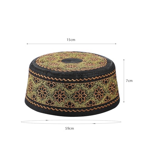 Muslim Prayer Kufi Hat Men Islam Skull Embroidery Cap Beanie Hat Arabian Omani Turkish Prayer Headwear Eid Gift - color: Orange Flower