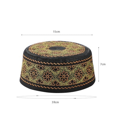 Muslim Prayer Kufi Hat Men Islam Skull Embroidery Cap Beanie Hat Arabian Omani Turkish Prayer Headwear Eid Gift - color: Orange Flower