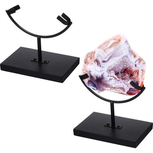 Marsui Large Rock Display Stand Slab Stands Crystal Holders Metal One Arm Two Prong Display Easel Holder for Plate Slab Slice Fossil Flat Minerals Crystals(4.72 x 3.54 x 5.51 Inches,Black) - size: 4.72 x 3.54 x 5.51 Inches