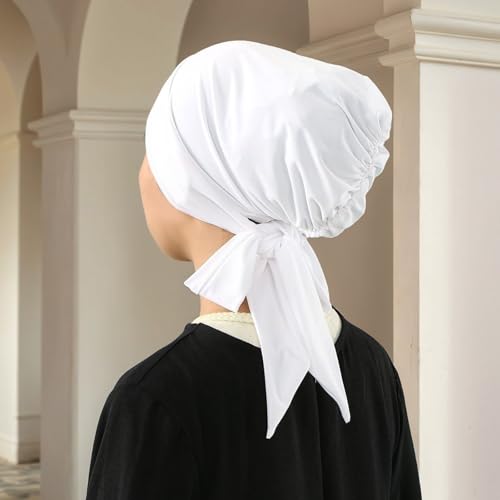 Instant Hijab Scarf Tie-Back Closure Cap Islamic Muslim Head Scarf Turban for Women - color: Black,white