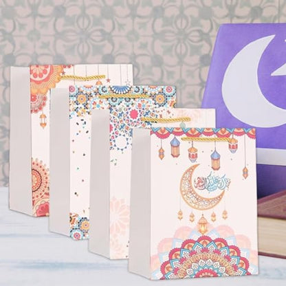 Sanfly Eid Mubarak Gift Bags 12pcs Ramadan Islamic-Themed Handheld Kraft Paper Bag Sweet Candy Bags for Arabian Eid Party