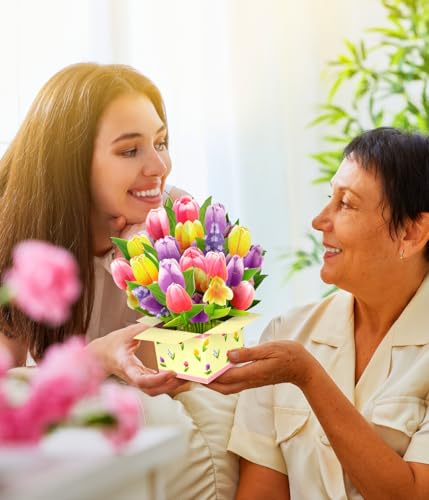 Magic Ants Pop Up Flower Bouquet Card Set – 3D Tulips, Violets & Carnations – Includes Blank Note Cards & Envelopes – for Mother's Day, Women's Birthdays, Get Well, Thank You, Sympathy - style: ‎Violets Tulips Carnations