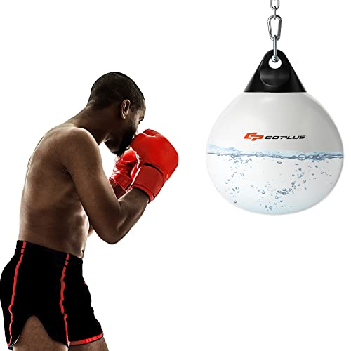 Goplus Water Aqua Bag, 21'' 180 Pound /18” 110 Pound Heavy Punching Bag with Adjustable Metal Chain, Water Injection Hose, Boxing Training Bag for Adults Fitness, MMA - style: White-18”, 110LBS